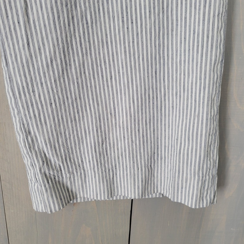 Lands End Wide Leg Pants Womens 12P Blue White Striped Linen Blend Pull On - Picture 7 of 9